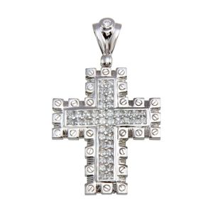 Sterling Silver 925 Rhodium Plated CZ Cross Hip Hop Pendant 